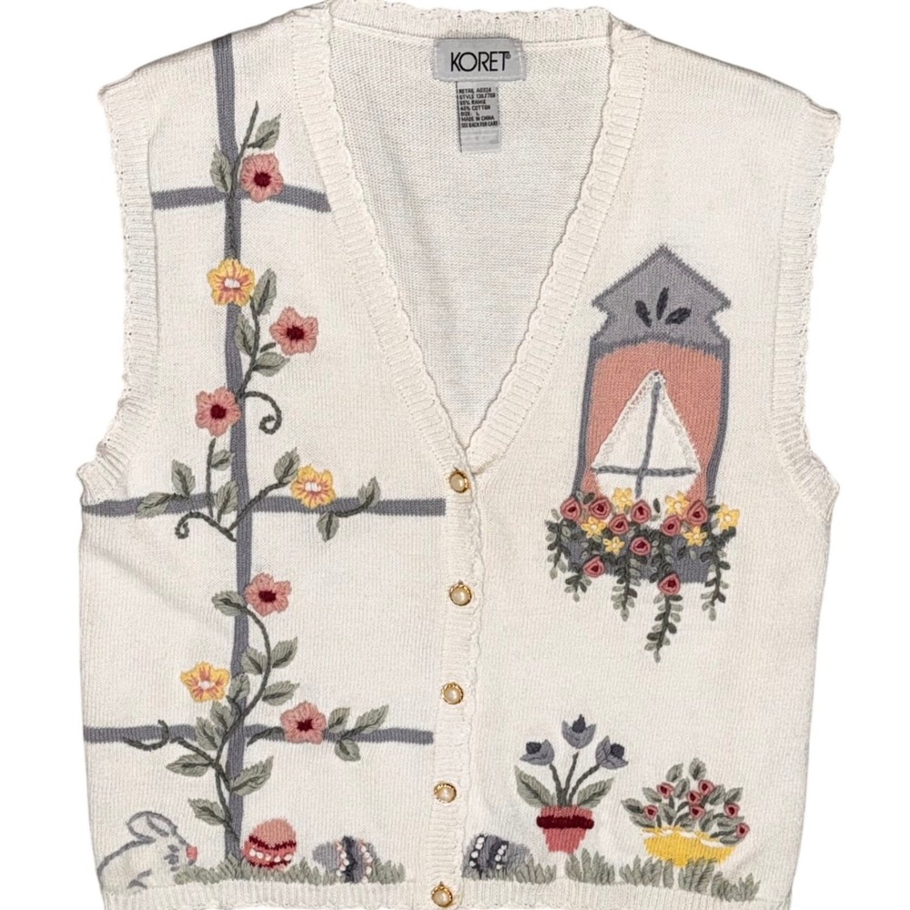 Koret Vintage Floral Easter Knit Vest Sleeveless Cottagecore Sweater‎ Easter